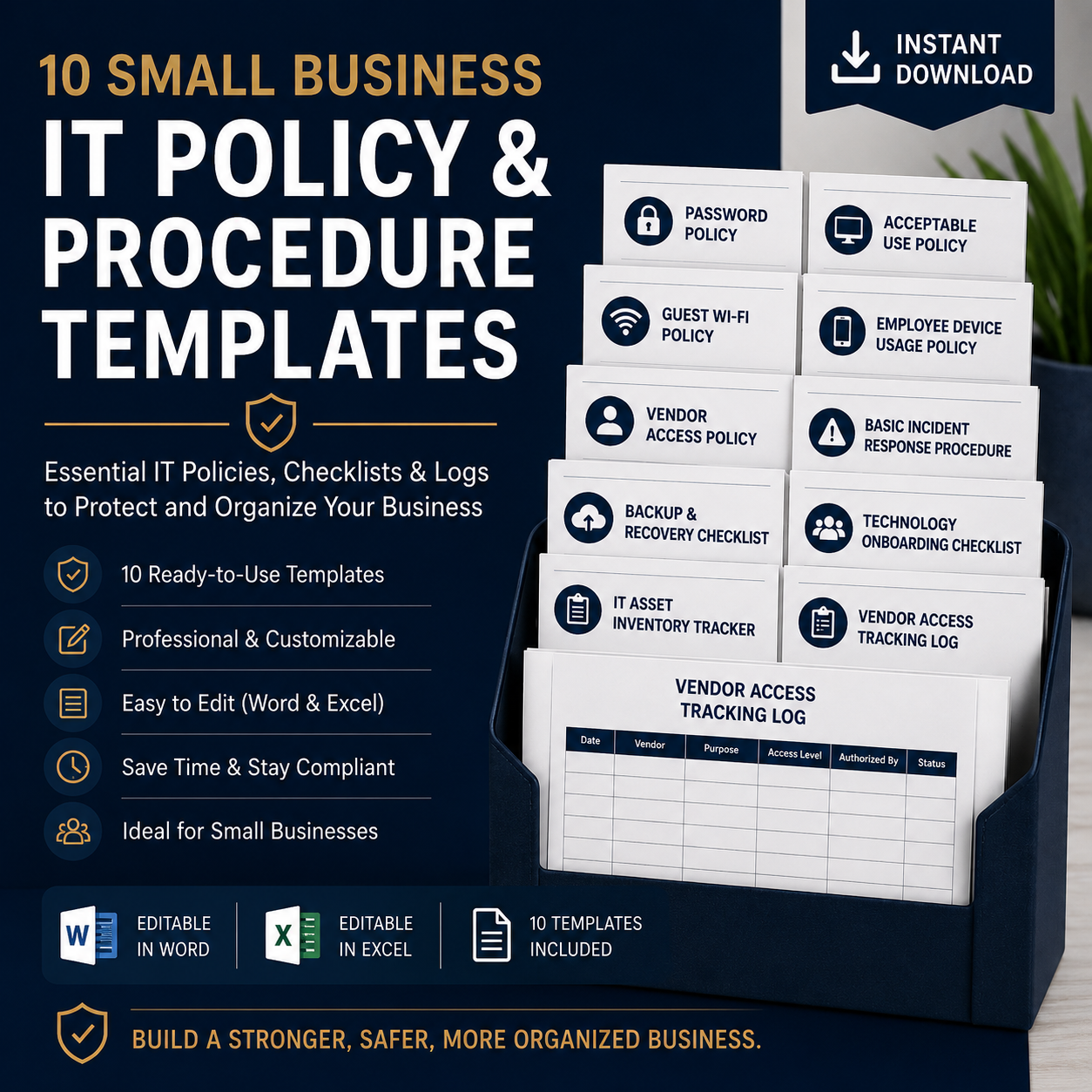 1. Main Cover Small Business IT Policy Templates Bundle with editable procedures, security checklists, vendor logs, and operational documents