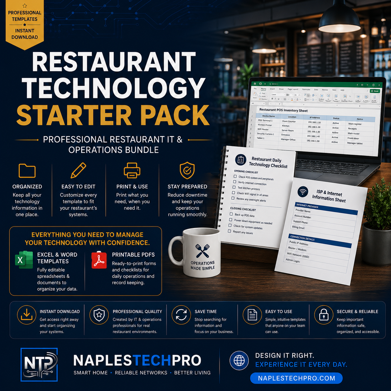 1. Restaurant Technology Starter Pack Restaurant Technology Starter Pack with POS, Wi-Fi, device, camera, vendor, and troubleshooting templates