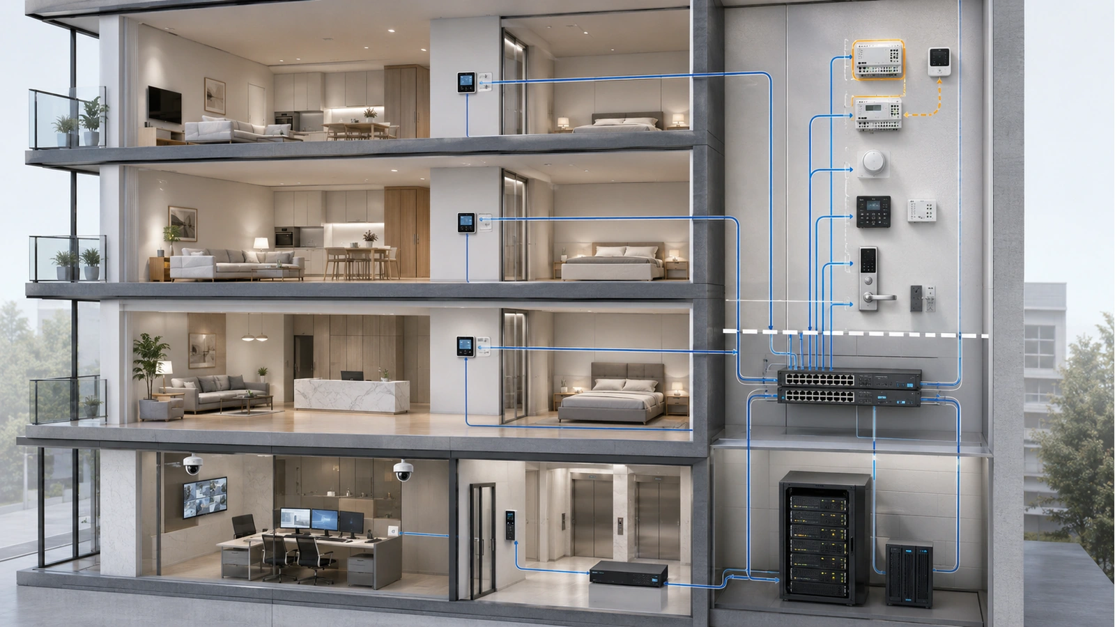 Residential network segmentation containing an affected building device while unrelated services continue operating