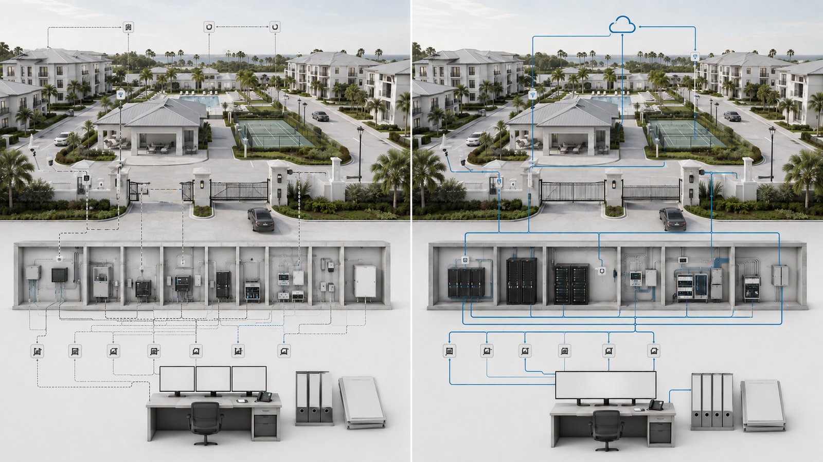 Fragmented smart property systems being reorganized into coordinated infrastructure with clear ownership, documentation, monitoring, power protection, and vendor support.