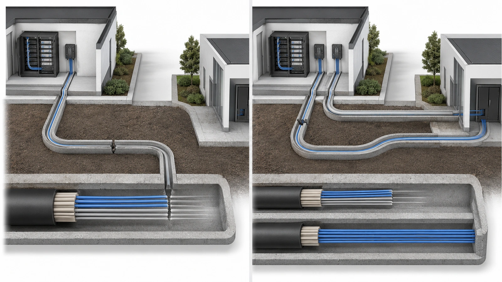 Comparison of spare fiber strands in one conduit and physically separated diverse fiber pathways